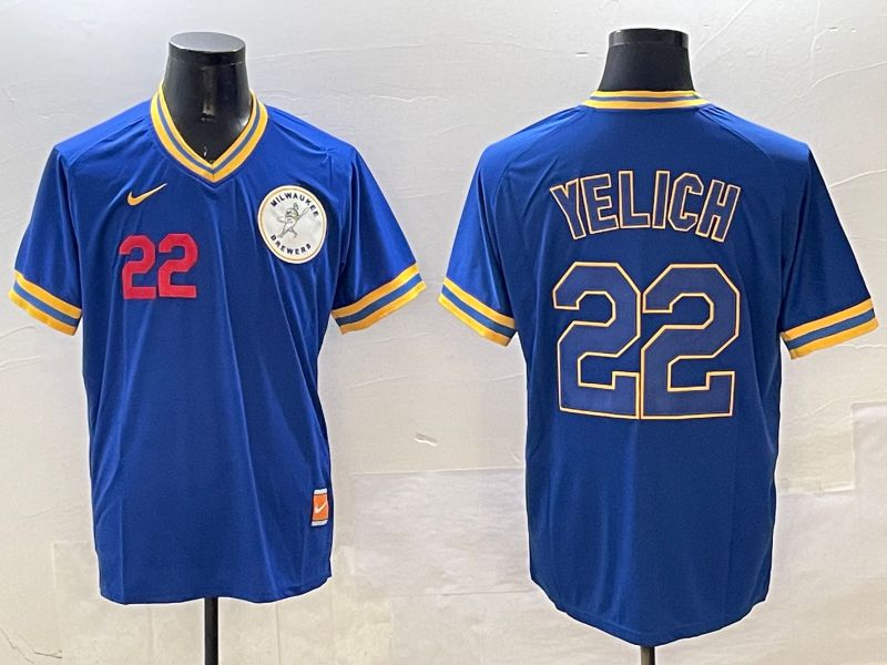 Men Milwaukee Brewers #22 Yelich Blue Throwback Game 2025 Nike MLB Jersey style 3->milwaukee brewers->MLB Jersey